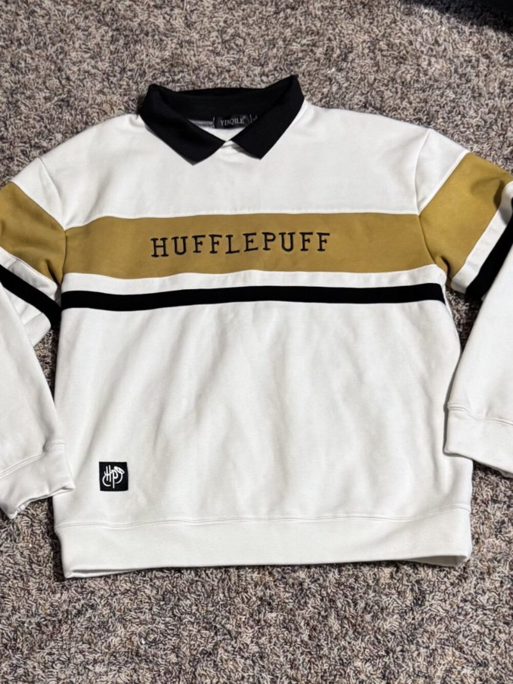 YINQILE Harry Potter Hufflepuff Collared Sweatshirt Top Women's XL White & Gold